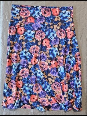 LuLaRoe A-Line Skirt in Blue, Purple, Pink & Gold Floral